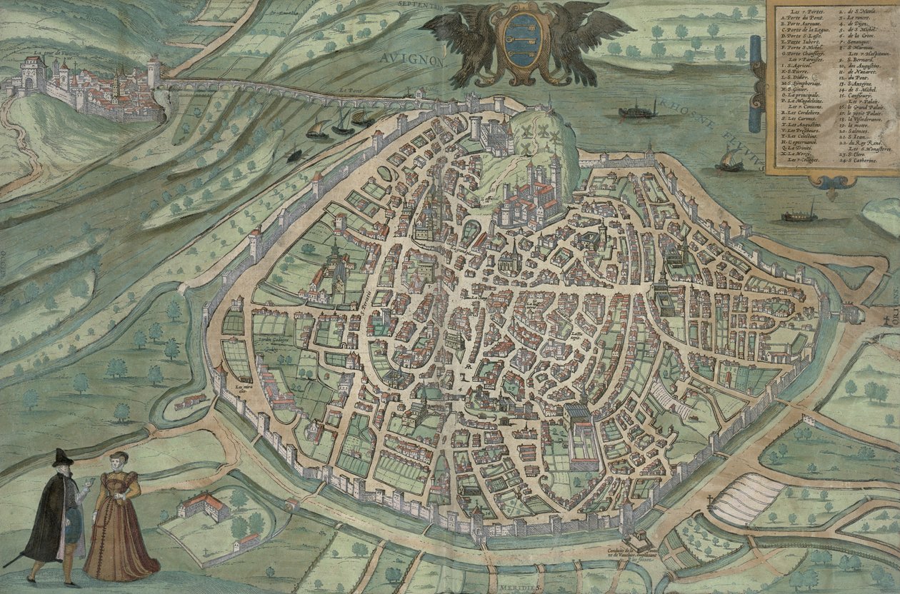 خريطة أفينيون ، من "Civitates Orbis Terrarum" لجورج براون (1541-1622) و فرانس هوجينبرغ ، c.1572 (نقش الألوان) بواسطة جوريس هوفناجل