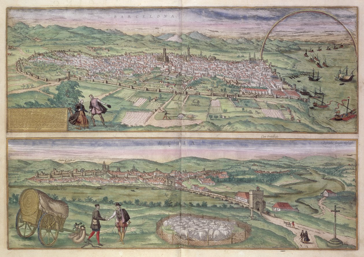 خريطة برشلونة ، من "العالم" بقلم براون (1541-1622) وفرانز هوغنبرغ (1535-90) ، 1567 بواسطة جوريس هوفناجل