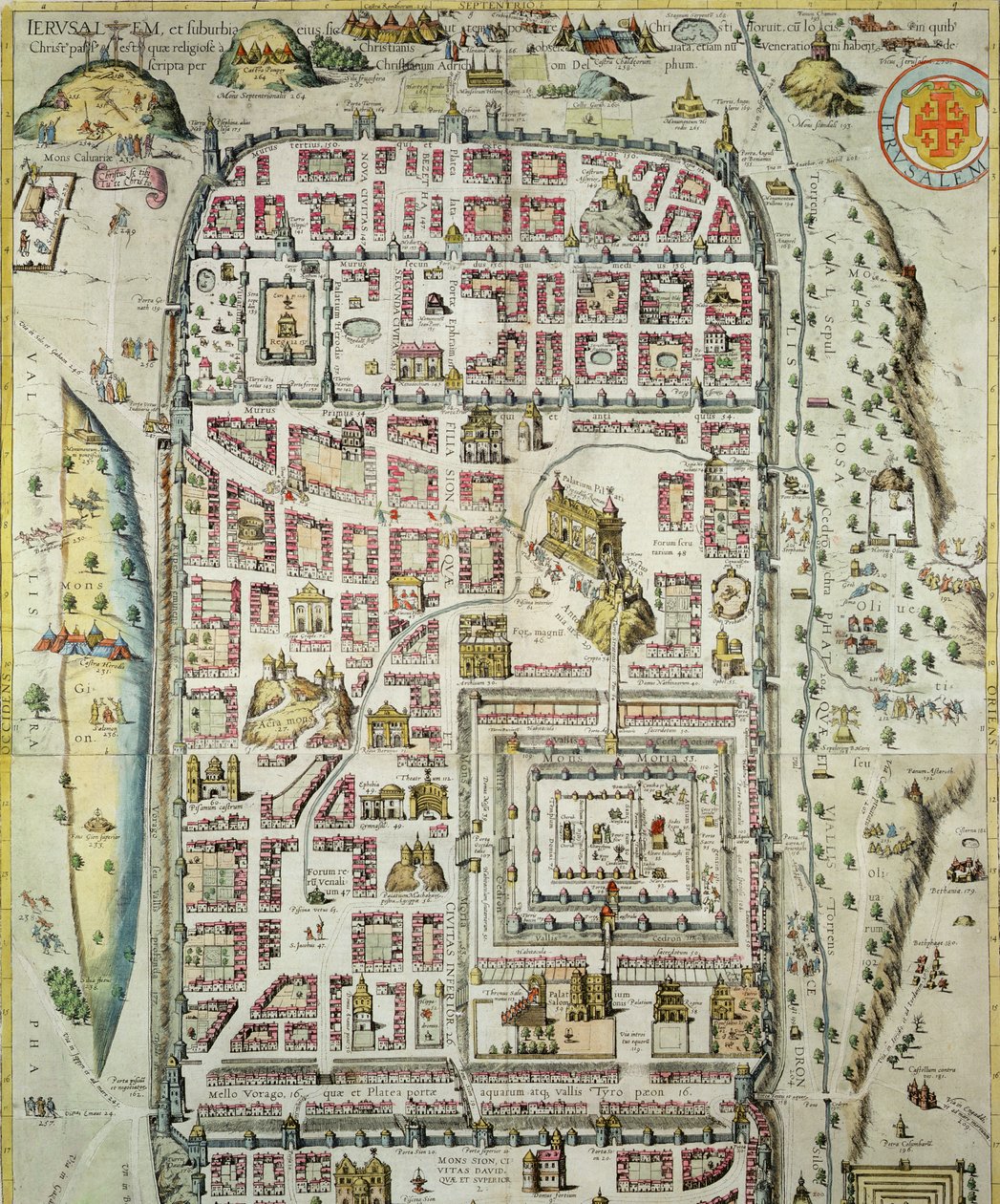 خريطة القدس والمنطقة المحيطة بها ، من "Civitates Orbis Terrarum" لجورج براون (1541-1622) وفرنس هوجنبرج (1535-90) c.1572-1617 (انظر 138906) بواسطة جوريس هوفناجل
