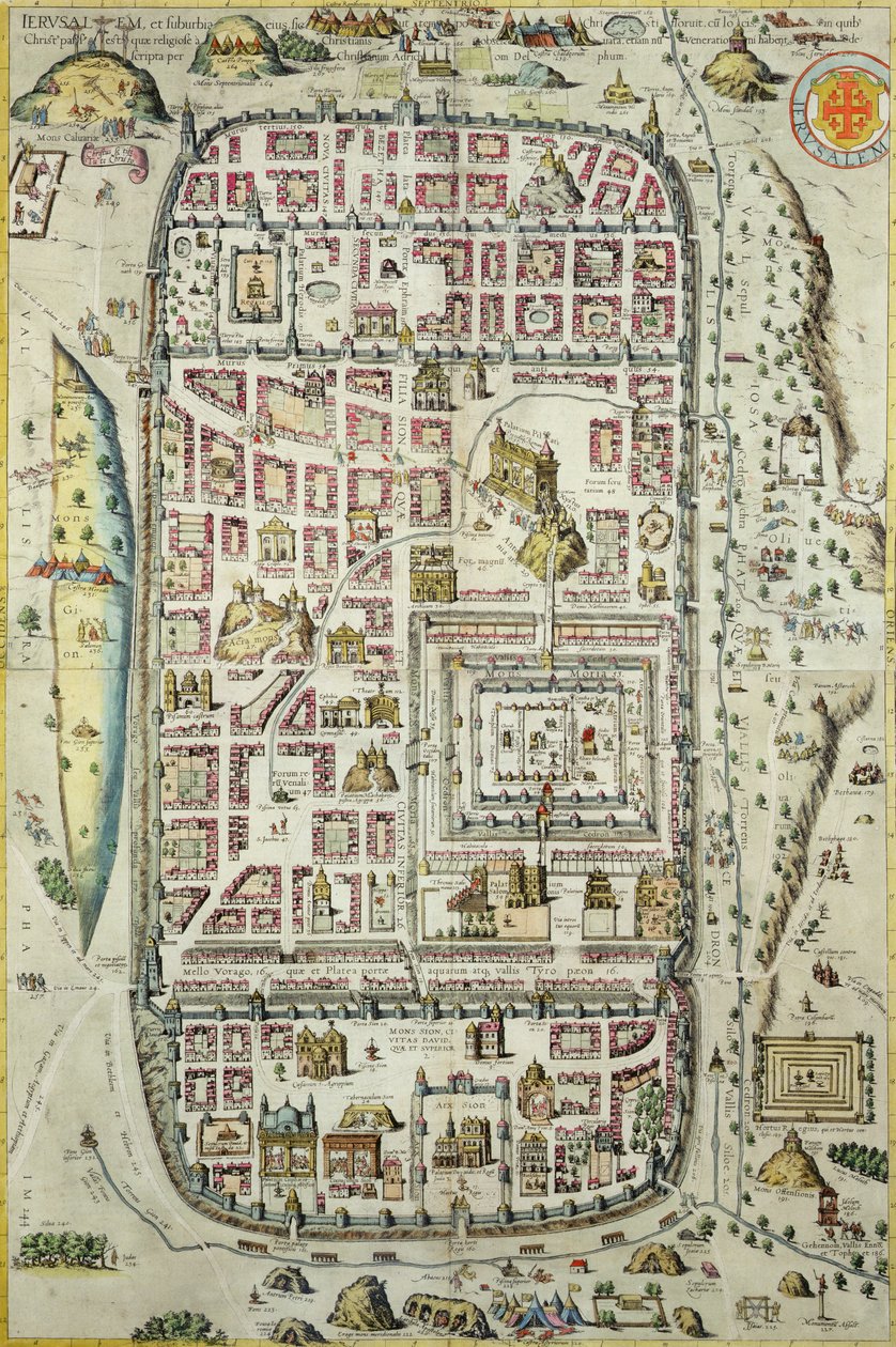 خريطة القدس والمنطقة المحيطة بها ، من "Civitates Orbis Terrarum" لجورج براون (1541-1622) وفرنس هوجنبرج (1535-90) c.1572-1617 (انظر 138905-96) بواسطة جوريس هوفناجل