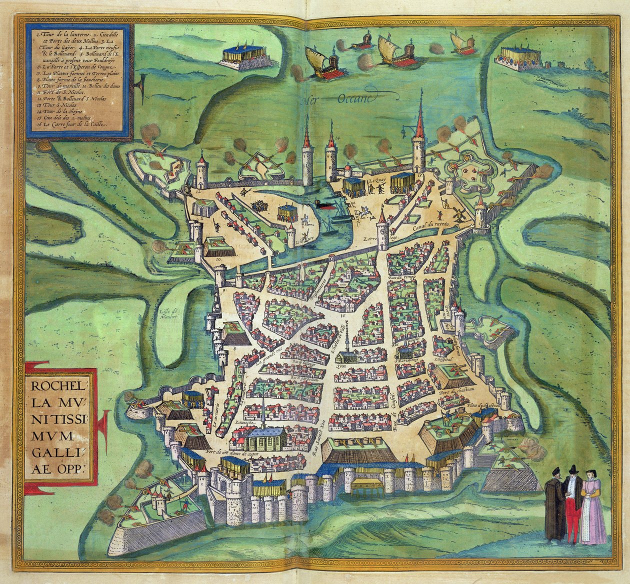 خريطة لاروشيل ، من "Civitates Orbis Terrarum" لجورج براون (1541-1622) و فرانس هوجينبرغ ، c.1572 (نقش الألوان) بواسطة جوريس هوفناجل