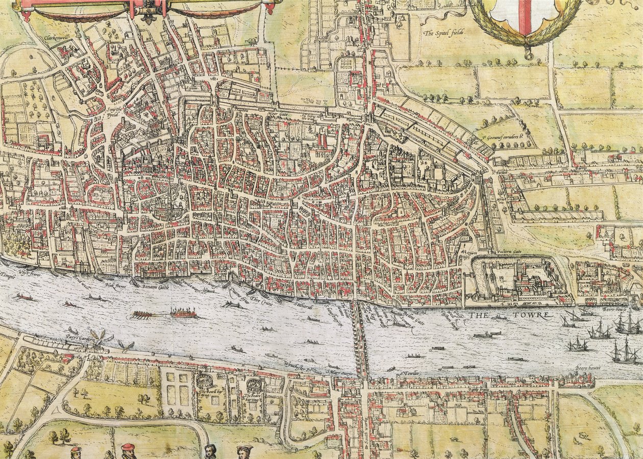 خريطة لندن ، من "العالم" ، بقلم براون (1542-1622) وفرنس هوجنبرج (1635-90) ، ص 1572 بواسطة جوريس هوفناجل