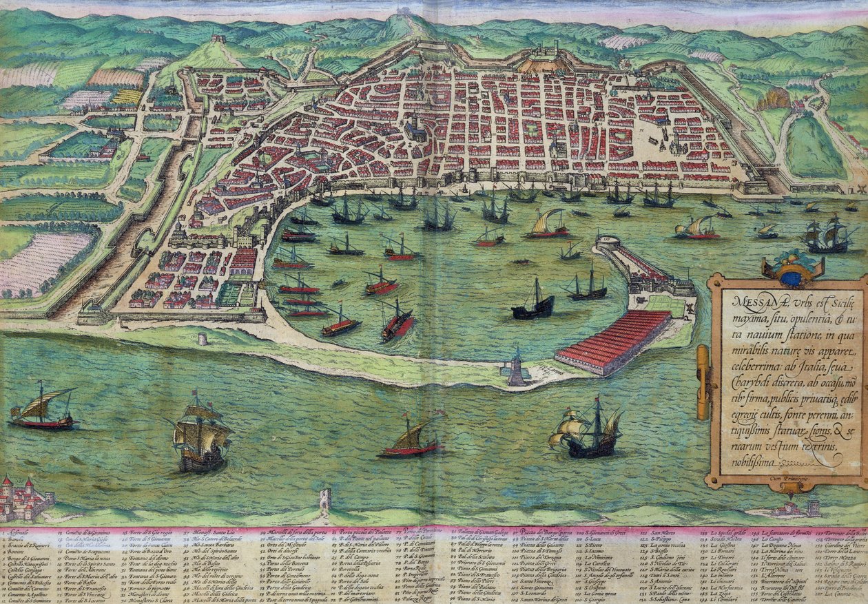خريطة ميسينا ، من "العالم" بقلم براون (1541-1622) وفرانز هوغنبرغ (1535-90) ، ص 1572 بواسطة جوريس هوفناجل