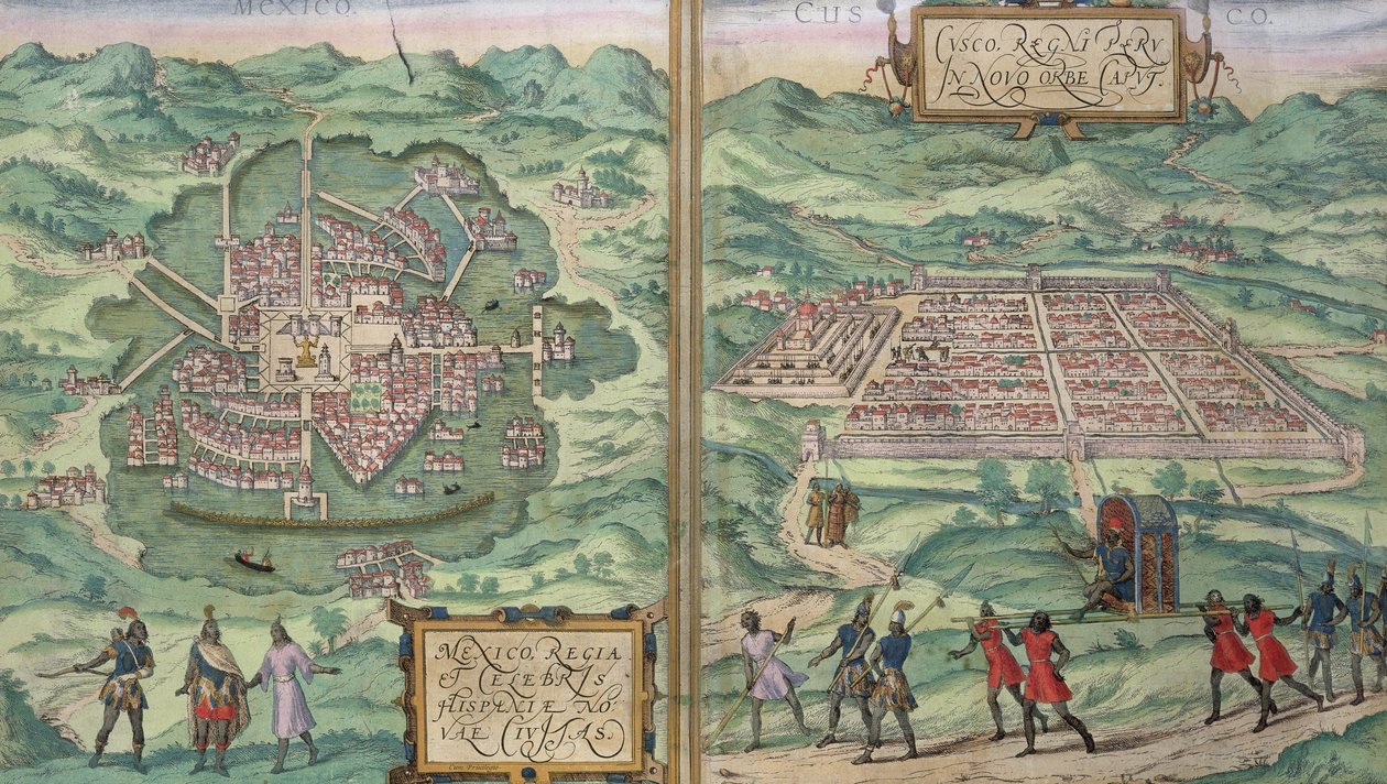 خريطة المكسيك وكوزكو ، من "Civitates Orbis Terrarum" لجورج براون (1541-1622) وفرنس هوجنبرج (1535-90) ، ج .1572 بواسطة جوريس هوفناجل