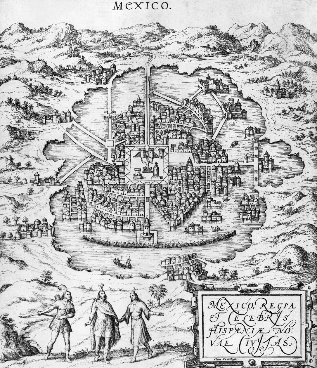 خريطة للمكسيك ، رسم توضيحي من "العالم" بقلم براون (1541-1622) وفرانز هوغنبرغ (1535-90) ج 1572 بواسطة جوريس هوفناجل