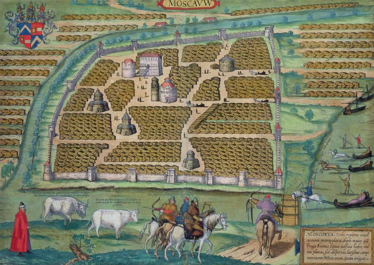 خريطة لموسكو ، من "Civitates Orbis Terrarum" لجورج براون (1541-1622) وفرنس هوجنبرج (1535-90) ، c.1572 (النقش الملون) بواسطة جوريس هوفناجل