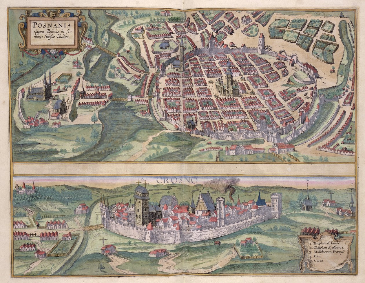 خريطة بوزنان وجروتشنو ، من "Civitates Orbis Terrarum" لجورج براون (1541-1622) وفرنس هوجنبرج (1535-90) c.1572-1617 بواسطة جوريس هوفناجل