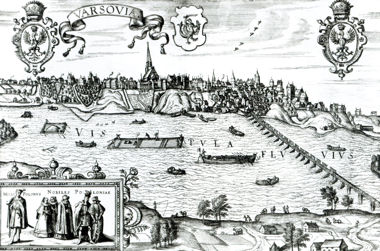 خريطة وارسو ، من "Civitates Orbis Terrarum" لجورج براون (1541-1622) و فرانس هوجنبرج (1535-90) c.1572-1617 بواسطة جوريس هوفناجل