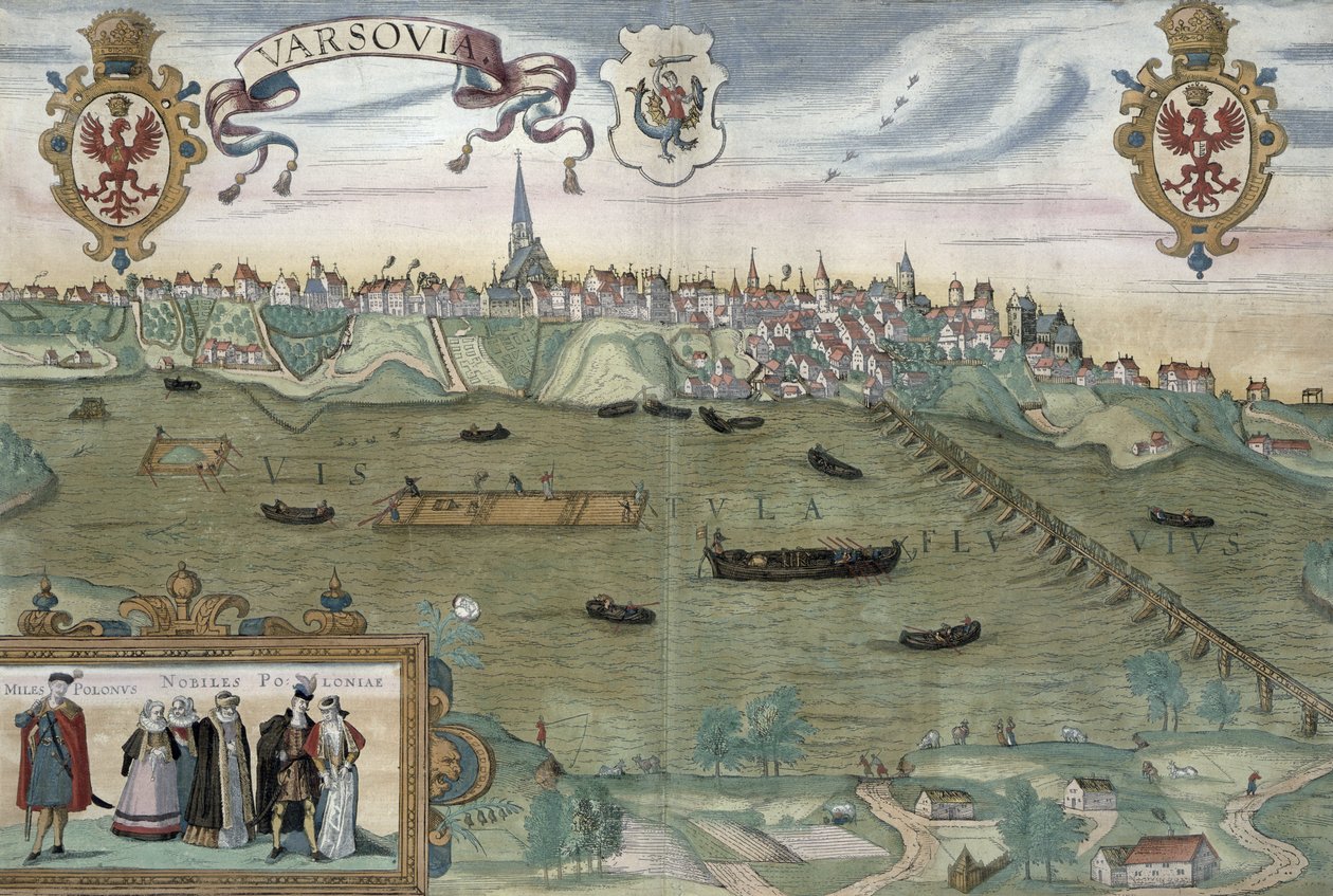 خريطة وارسو ، من "Civitates Orbis Terrarum" لجورج براون (1541-1622) و فرانس هوجنبرج (1535-90) c.1572-1617 بواسطة جوريس هوفناجل