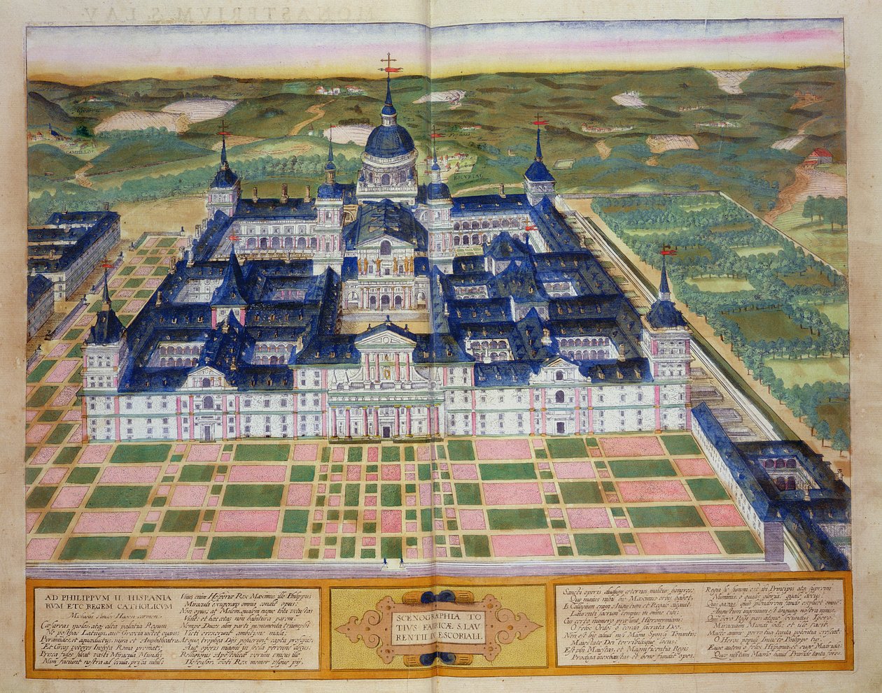 مخطط دير الإسكوريال ، من "Civitates Orbis Terrarum" لجورج براون (1541-1622) وفرانس هوغنبرغ (1535-90) ، ص 1572 بواسطة جوريس هوفناجل