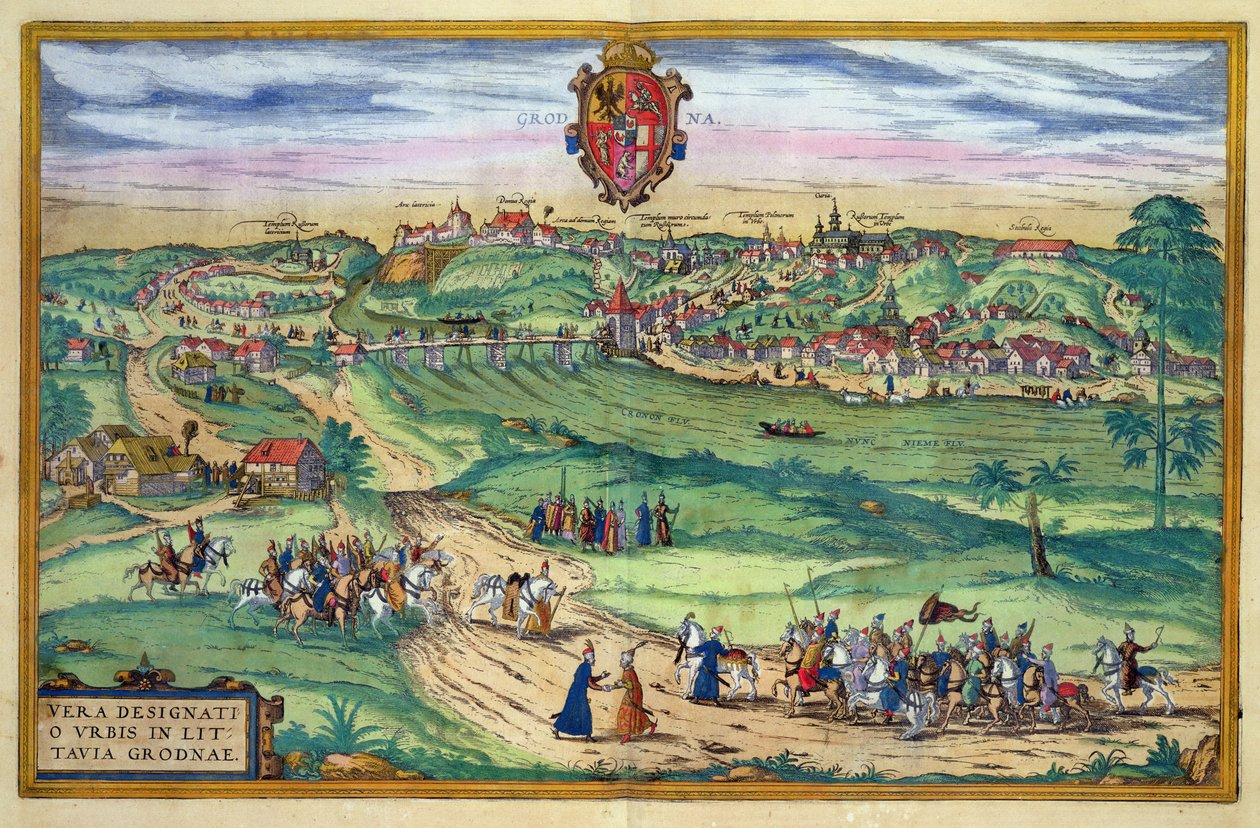 مخطط مدينة جرودنو ، من "Civitates Orbis Terrarum" لجورج براون (1541-1622) و فرانس هوجينبرغ (1535-90) ، ج .1572 بواسطة جوريس هوفناجل
