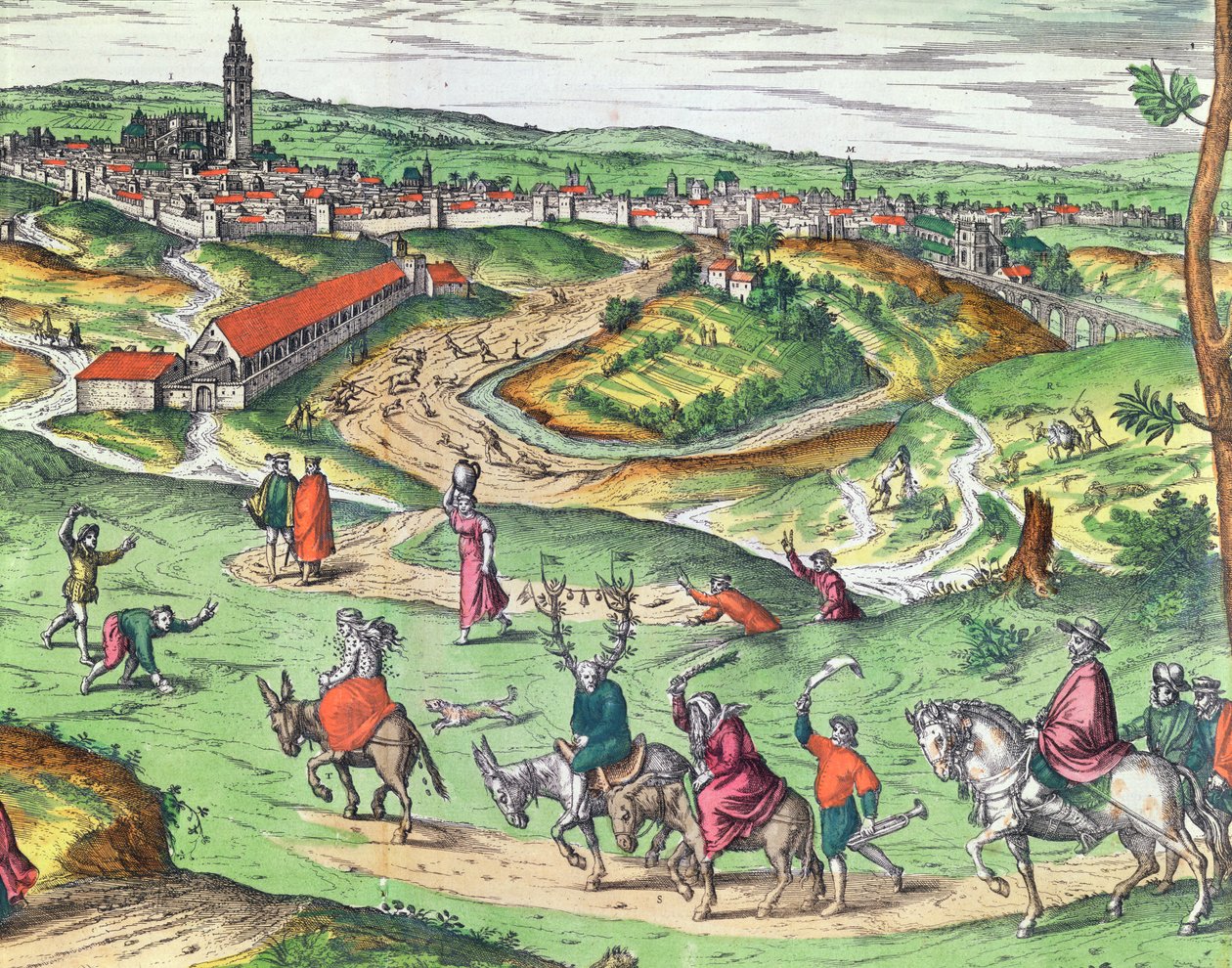 مخطط مدينة إشبيلية ، من Civitates Orbis Terrarum بقلم جورج براون 1541-1622 و فرانس هوجنبرج 1535-90 ، 1593 تفاصيل النقش الملون من 121051 بواسطة جوريس هوفناجل