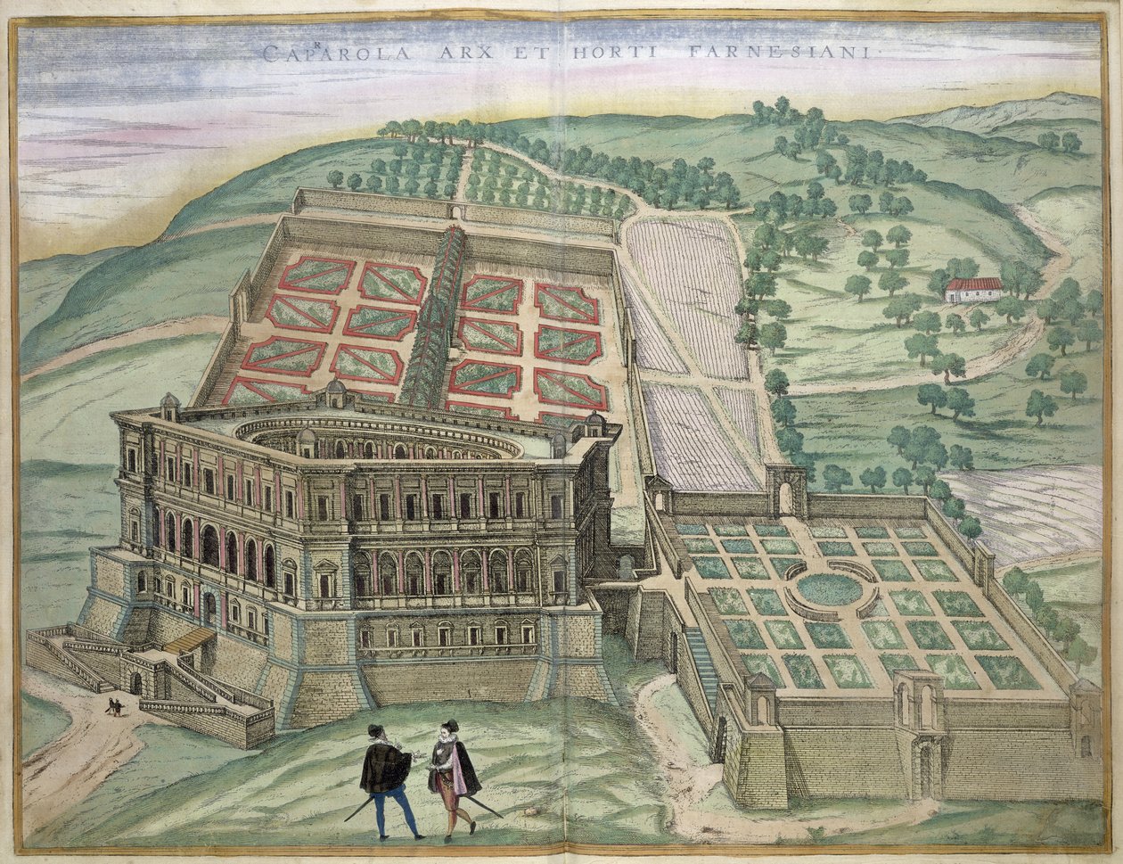منظر لفيلا فارنيس والحدائق ، من "Civitates Orbis Terrarum" لجورج براون (1541-1622) وفرنس هوجنبرج (1535-90) ج ، 1572-1617 بواسطة جوريس هوفناجل