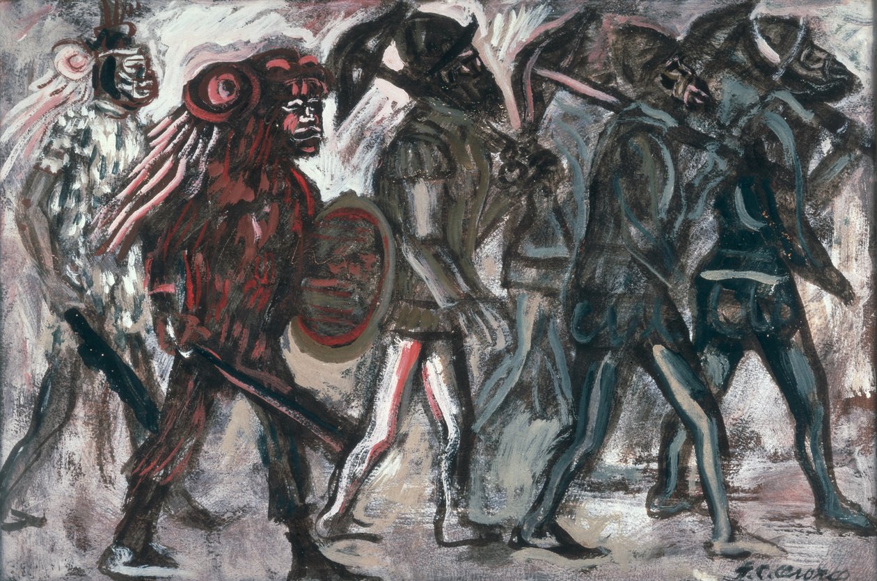 The Teules ، حوالي 1945 (جواش على ورق) بواسطة خوسيه كليمنتي أوروزكو