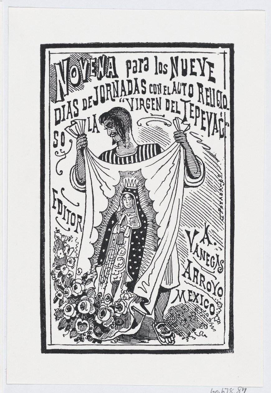 رجل يحمل قطعة من القماش عليها صورة للعذراء ، رسم توضيحي لـ ... ، كاليفورنيا. 1880-1910. بواسطة خوسيه غوادالوبي بوسادا