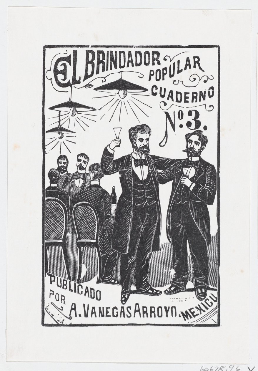 رجل يرفع كأسه مع مجموعة من الرجال يجلسون على طاولة في الخلفية ، ... ، كاليفورنيا. 1890-1899. بواسطة خوسيه غوادالوبي بوسادا
