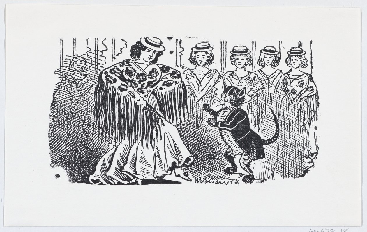 امرأة ترقص مع قطة في بدلة ، كاليفورنيا. 1880-1910. ، كاليفورنيا. 1880-1910. بواسطة خوسيه غوادالوبي بوسادا