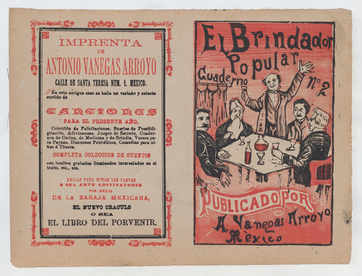 غطاء "El Brindador Popular" ، رجل يرفع نخبًا لمجموعة من الأشخاص ... ، كاليفورنيا. 1880-1910. بواسطة خوسيه غوادالوبي بوسادا