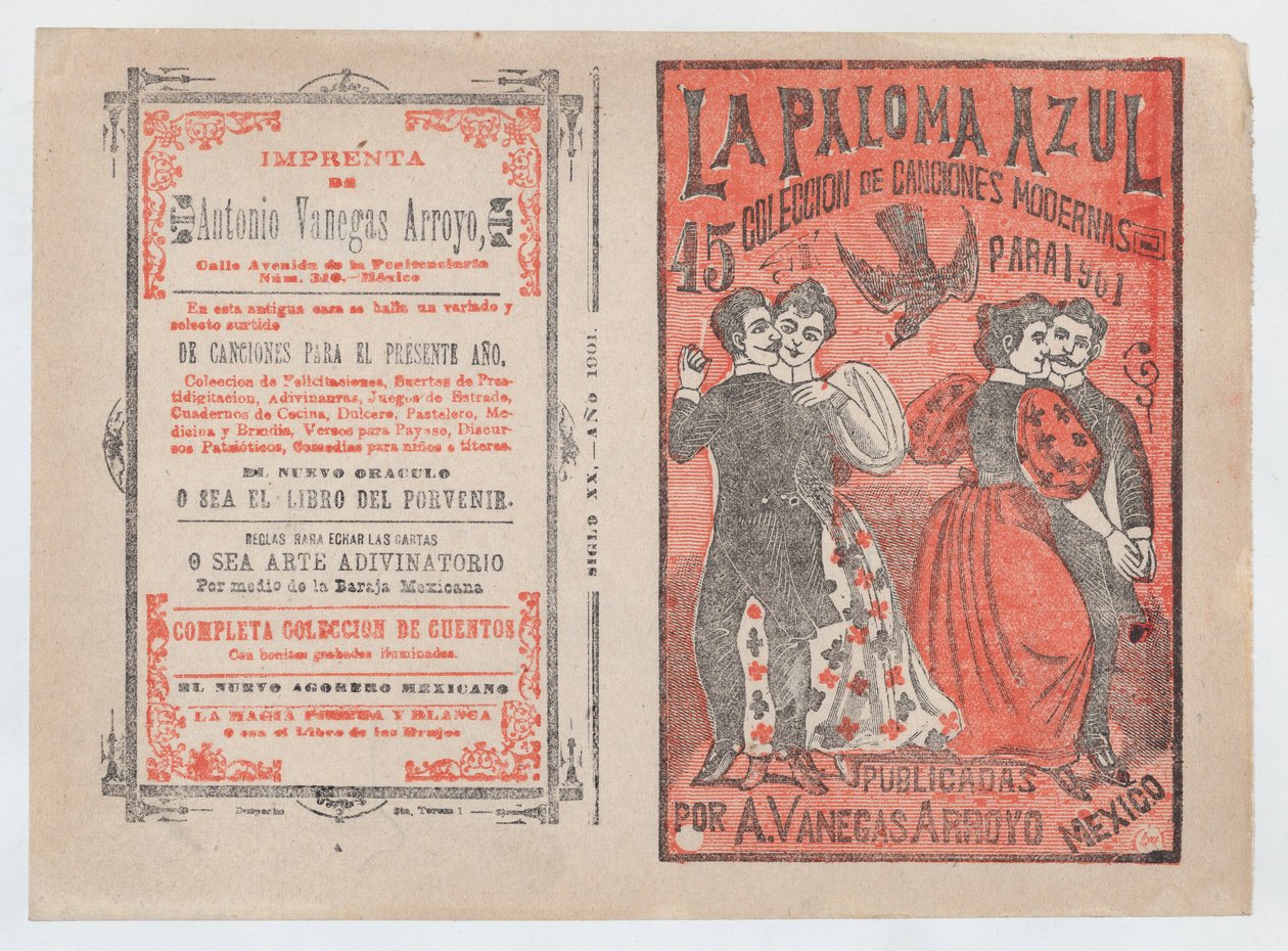 غلاف "La Paloma Azul: مجموعة من الأغاني الحديثة لعام 1901" ، زوجان دا ... ، كاليفورنيا. 1901. بواسطة خوسيه غوادالوبي بوسادا