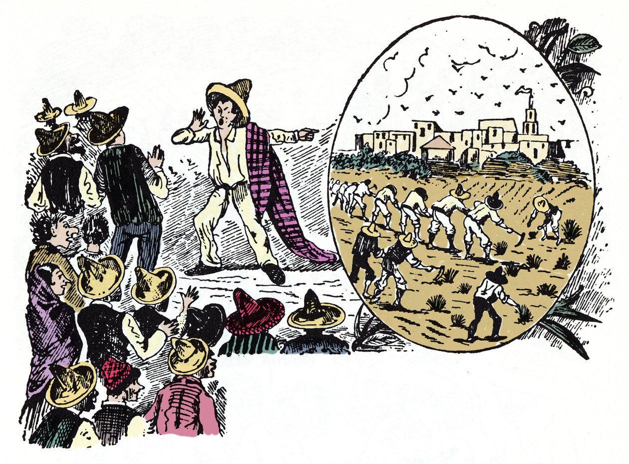 الثورة المكسيكية (1910-1920): قصة عمل شاق قام به أحد العمال في فالي ناسيونال ، حوالي عام 1908 - تصوير Xylography لخوسيه غوادالوبي بوسادا (1852-1913) بواسطة خوسيه غوادالوبي بوسادا
