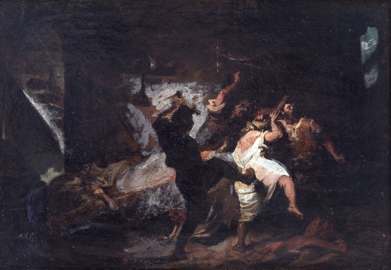 مشهد من Don Quixote de Cervantes - مشهد من Don Quijote de la Mancha بواسطة M. de Cervantes ، بواسطة Jimenez Aranda ، Jose (1837-1903). زيت على قماش بواسطة خوسيه خيمينيز أراندا