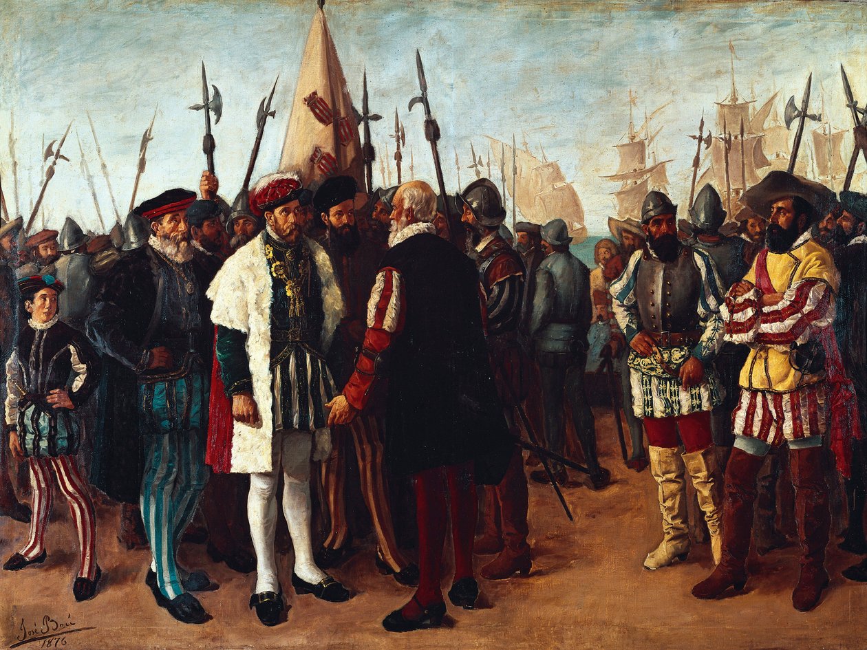 "الملك الفرنسي فرانسوا الأول (1494-1547) في ميناء فالنسيا" القرن التاسع عشر (رسم) بواسطة خوسيه برو ألبينانا