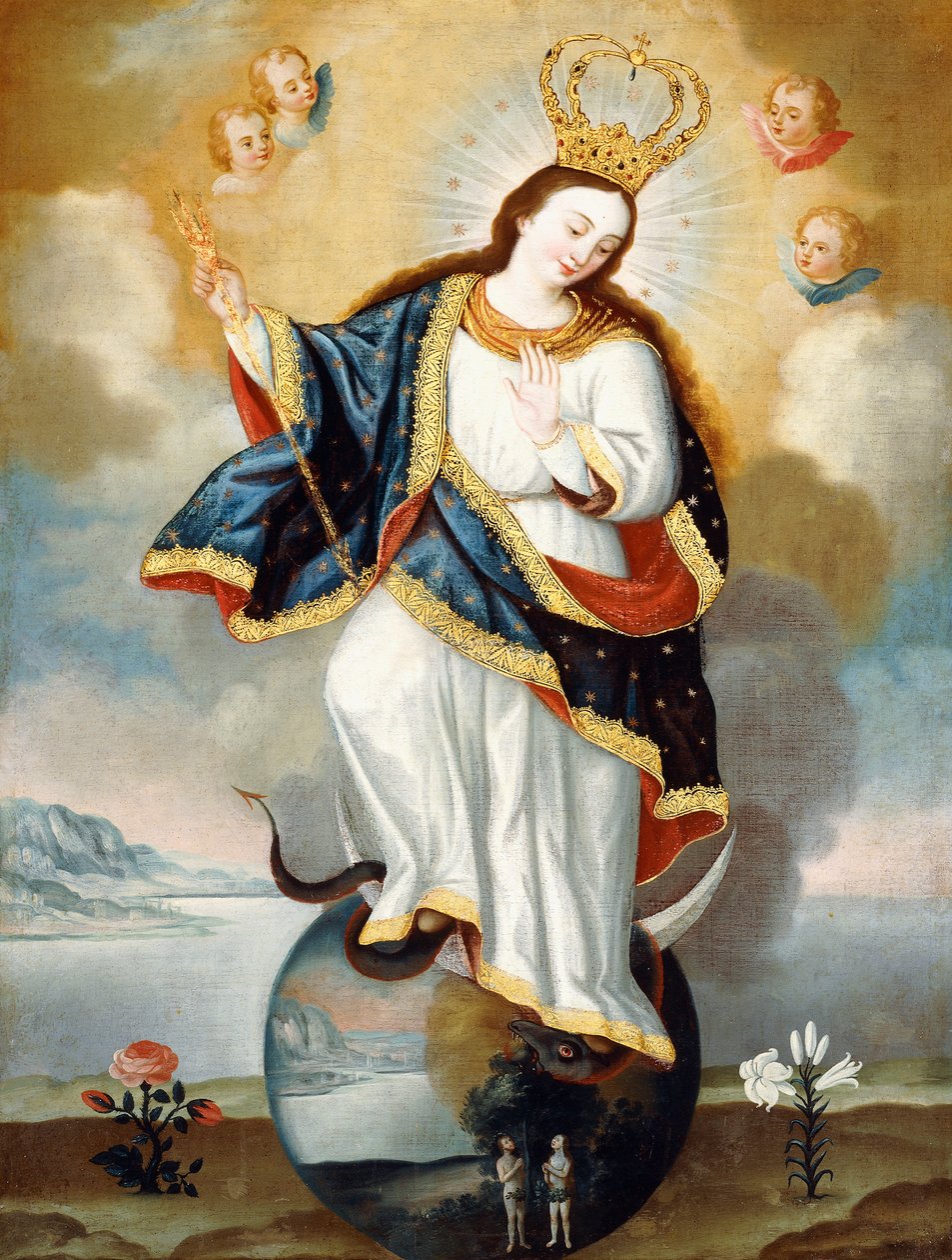 Apocalyptic Virgin of Quito، c.1775 (زيت على قماش) بواسطة خوسيه كورتيز دي ألكوسير