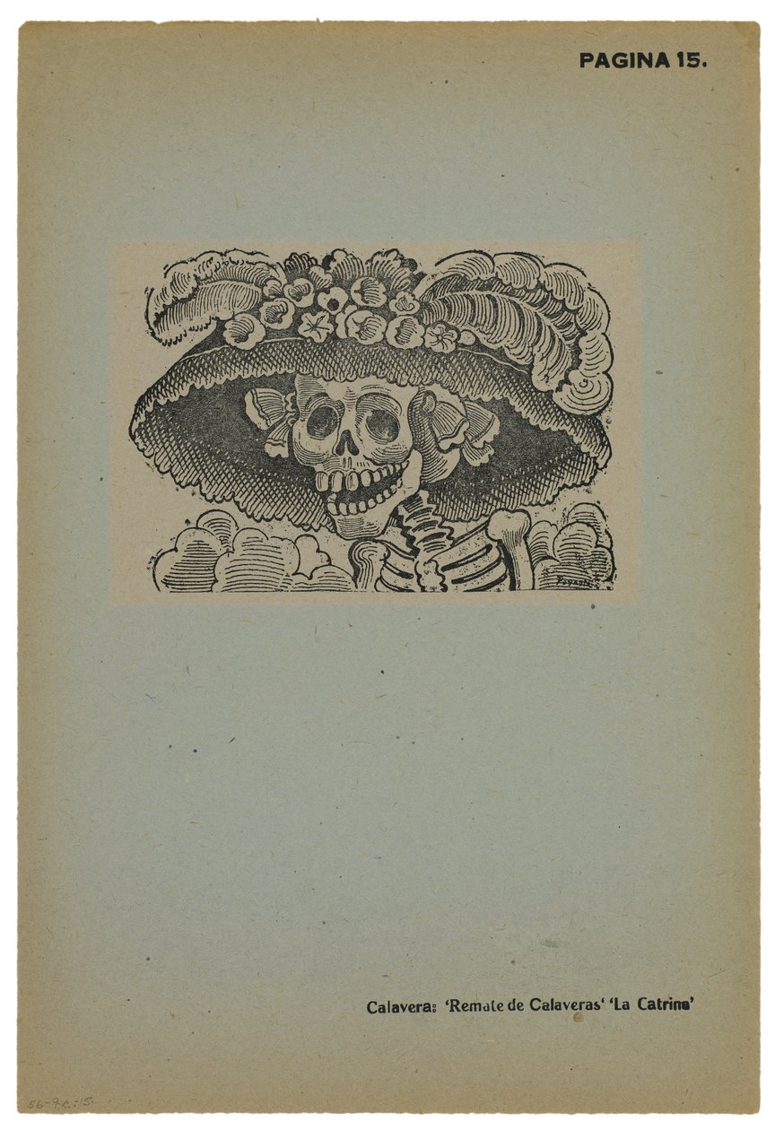 Calavera de la Catrina ، حوالي عام 1910 ، طُبع عام 1943 (نقش محفور بالصور مع نقش) بواسطة خوسيه غوادالوبي بوسادا