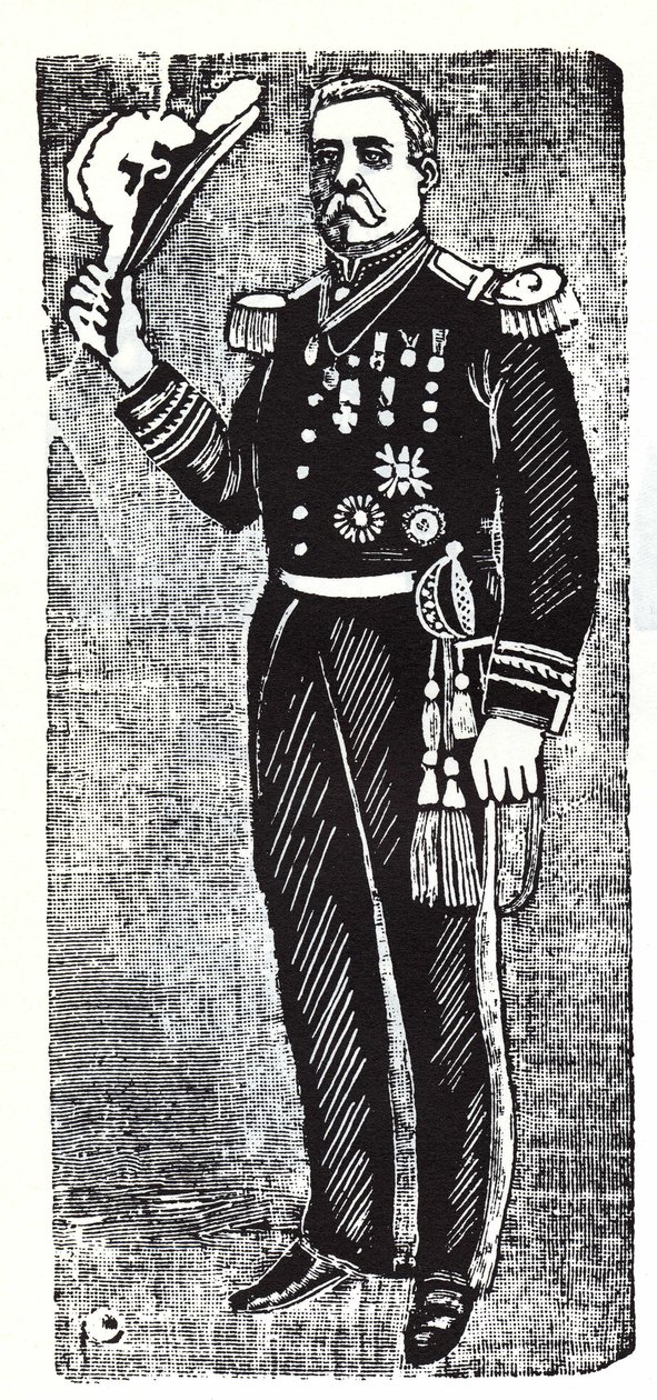 صورة شخصية لبورفيريو دياز (1828-1915) ، رئيس جمهورية المكسيك. Xylography بواسطة خوسيه غوادالوبي بوسادا (1852-1913). بواسطة خوسيه غوادالوبي بوسادا