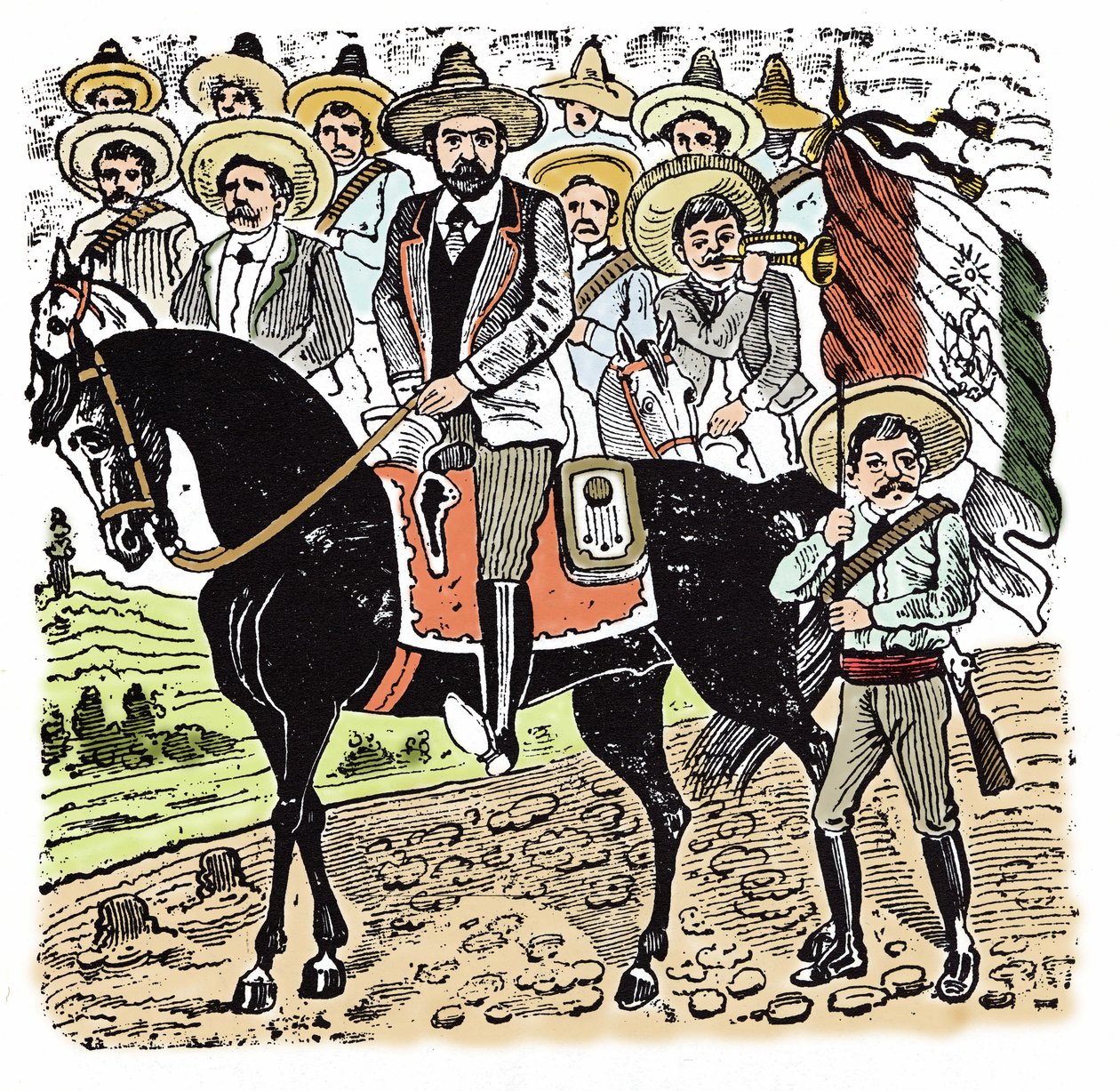 الثورة المكسيكية (1910-1920): صورة لفرانسيسكو إنداليسيو ماديرو (1873-1913) ثورة مكسيكية. Xylography بواسطة خوسيه غوادالوبي بوسادا (1852-1913). بواسطة خوسيه غوادالوبي بوسادا