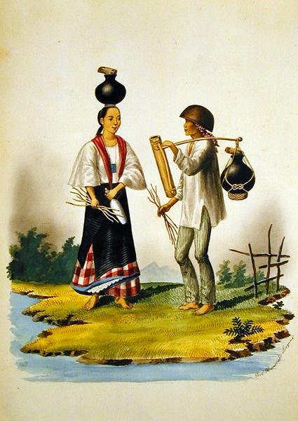 Milksellers ، من "ألبوم Flebus لمناظر داخل وحول مانيلا" ، حوالي عام 1845 (ألوان مائية على الورق) بواسطة خوسيه هونوراتو لوزانو