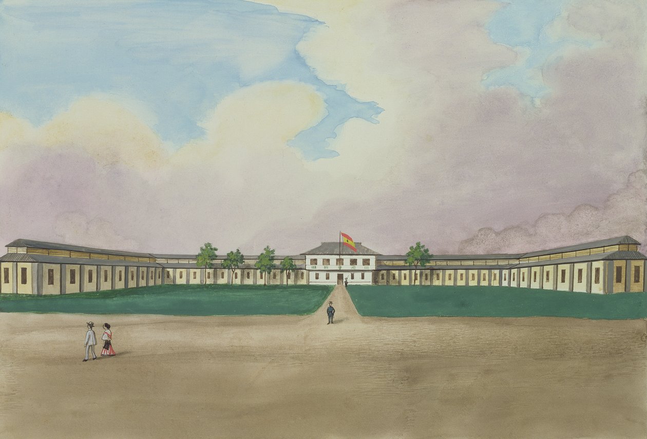 مصنع السيجار الجديد في Meisic ، من "The Flebus Album of Views In and Around Manila" ، c.1845 بواسطة خوسيه هونوراتو لوزانو