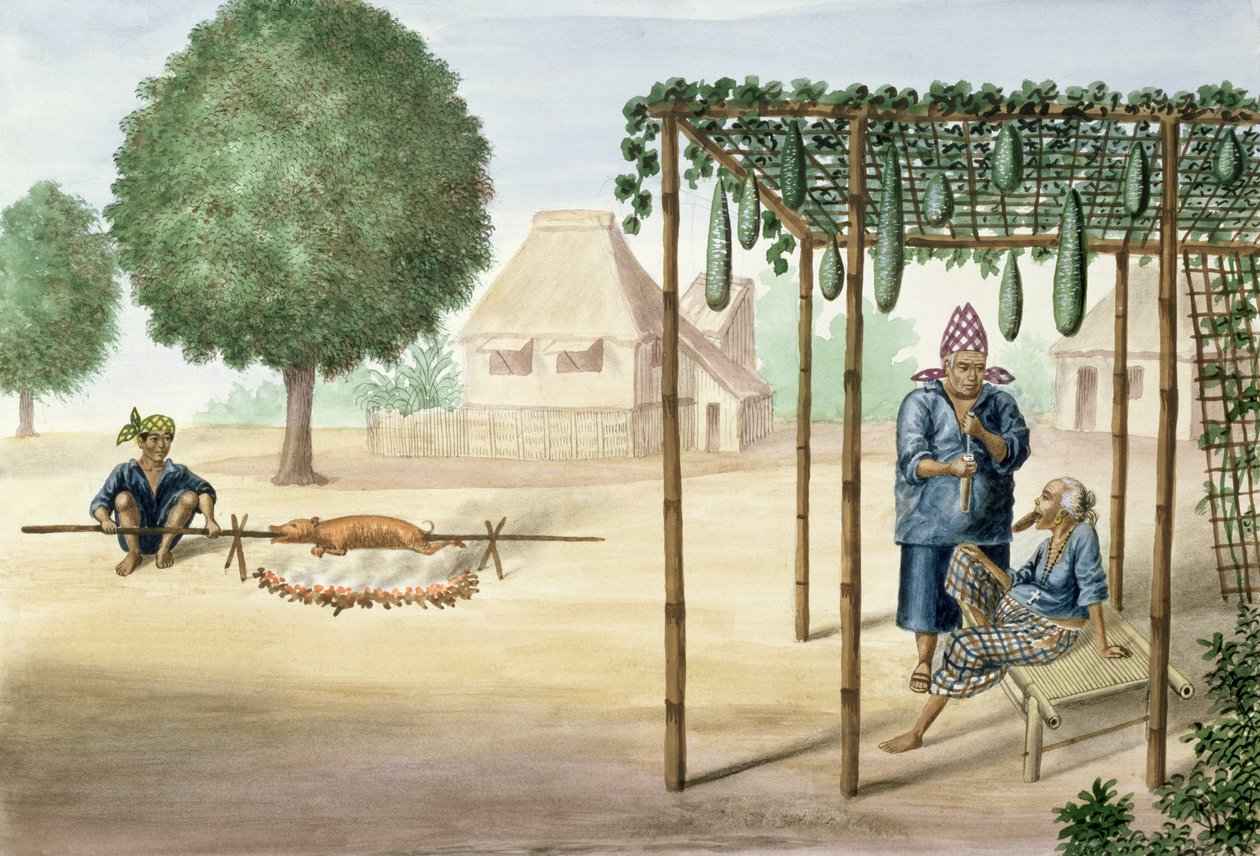Village Village Scene near Manila ، من "The Flebus Album of Views In and Around Manila"، c.1845 بواسطة خوسيه هونوراتو لوزانو