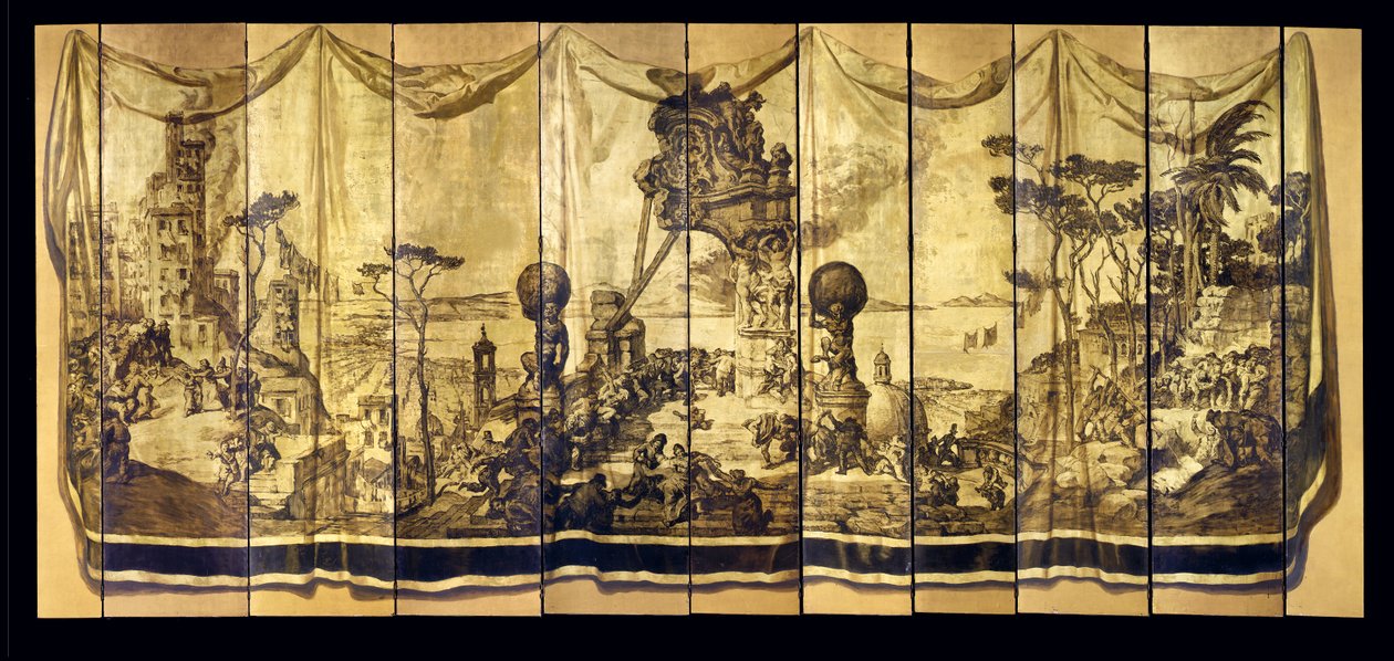 Vision Mediterranea ، شاشة من 11 ورقة ، حوالي عام 1925 (زيت على لوح خشب مذهب) بواسطة Jose Maria Sert y Badia