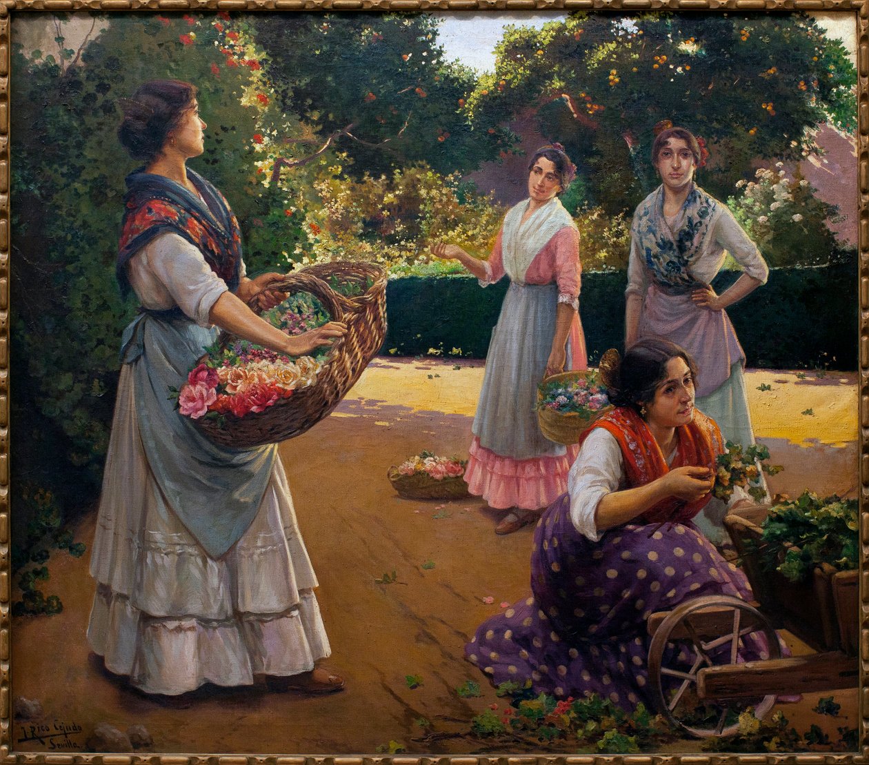 باعة الزهور في حديقة ماريا لويزا - رسم خوسيه ريكو سيجودو (1864-1939) ، زيت على قماش بواسطة Jose Rico y Cejudo