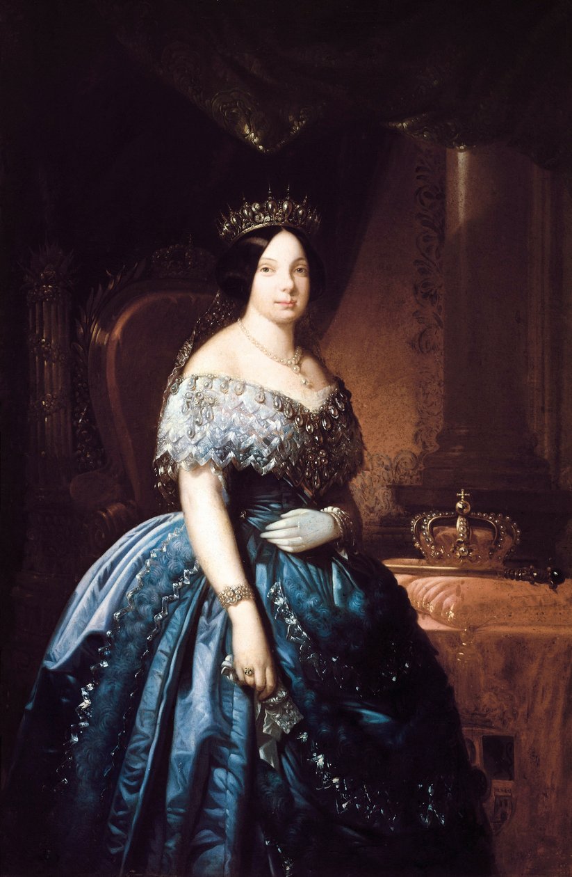 صورة لإيزابيلا دي بوربون (إيزابيل دي بوربون) الثانية (1830-1904) ، ملكة إسبانيا من 1833 إلى 1868. لوحة رسمها خوسيه روميو (؟). زيت على قماش بواسطة خوسيه روميو
