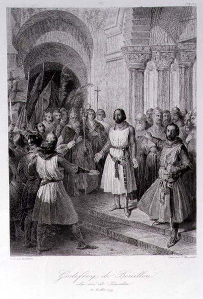 Godfrey of Bouillon (حوالي 1060-1100) ملكًا منتخبًا على القدس ، نقش بواسطة ليوبولد ماسارد (1812-89) (نقش) بواسطة خوسيه دي (بعد) مادرازو وغاريتا