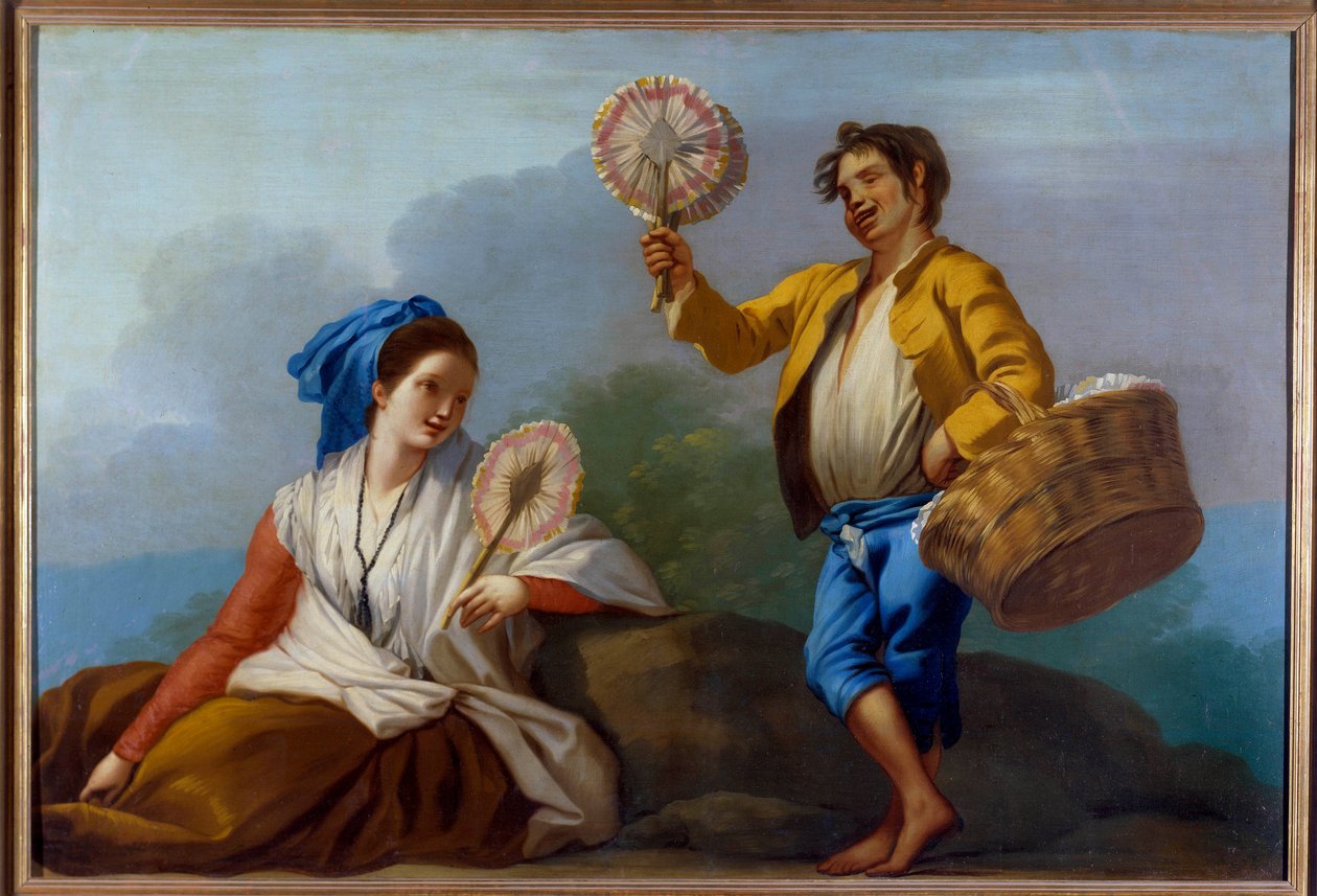 The Merchant of Eventails لوحة رسمها خوسيه ديل كاستيلو (1737-1793) متحف برادو في مدريد في القرن الثامن عشر بواسطة خوسيه ديل كاستيلو