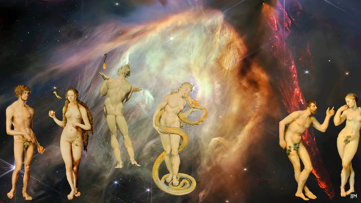 إعادة إنشاء JJM: Blake-Cranach-Rubens_The Temptation+JWST بواسطة جوزيف جوهان مايكل