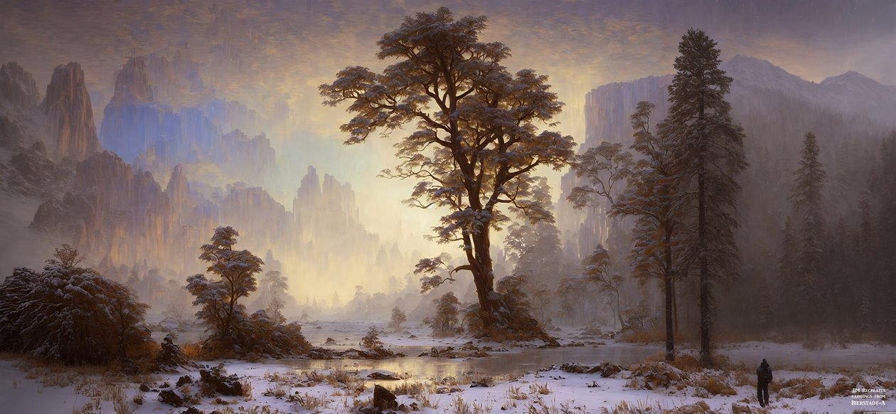 JJM تعيد إنشاء Bierstadt-A: Valley of Yosemite Snowfall بواسطة جوزيف جوهان مايكل