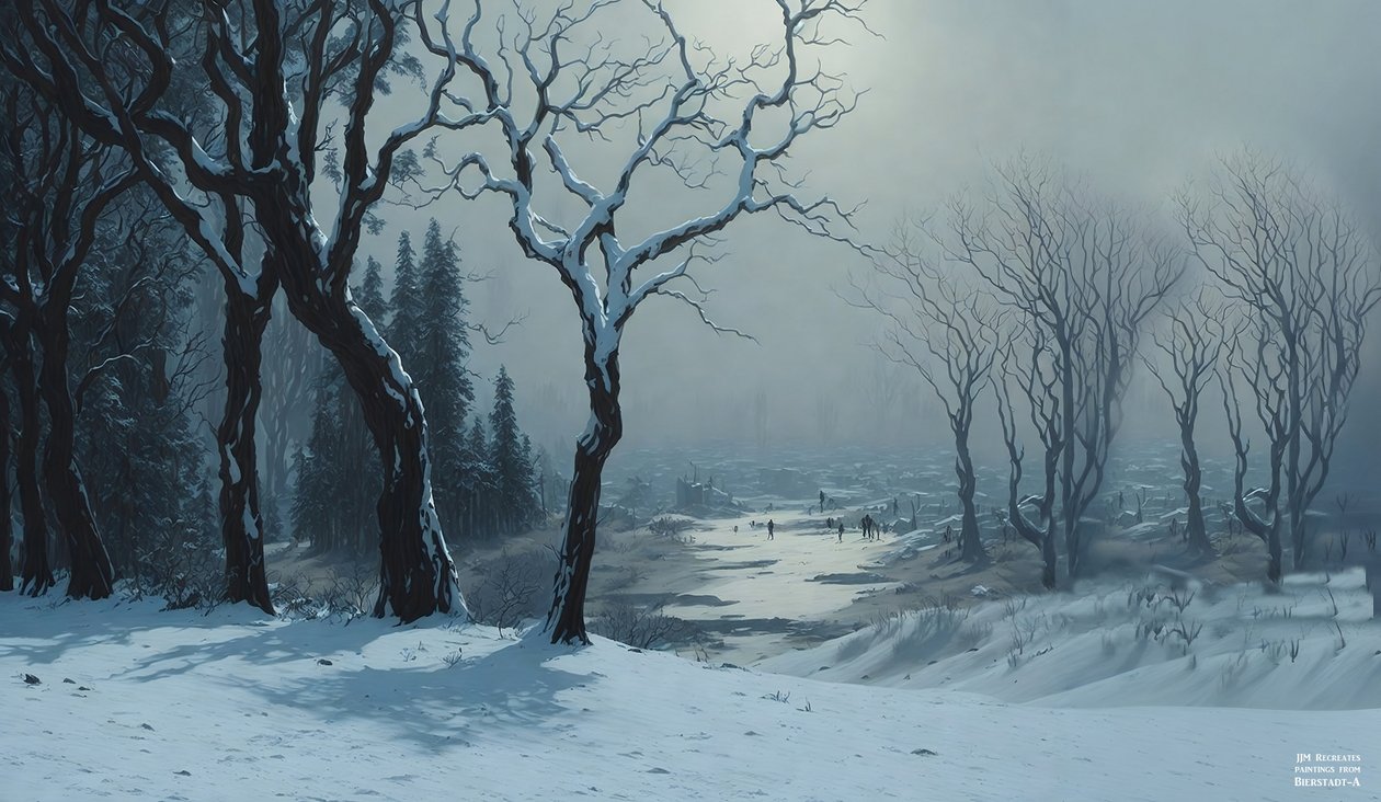 JJM تعيد إنشاء Bierstadt-A: Winter in Yosemite (Skaters) بواسطة جوزيف جوهان مايكل