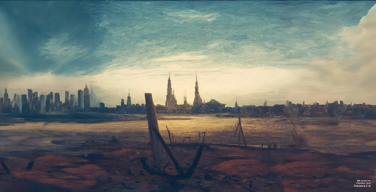يقوم JJM بإعادة إنشاء Friedrich-CD: المدينة عند طلوع القمر (المباني الشاهقة) بواسطة جوزيف جوهان مايكل
