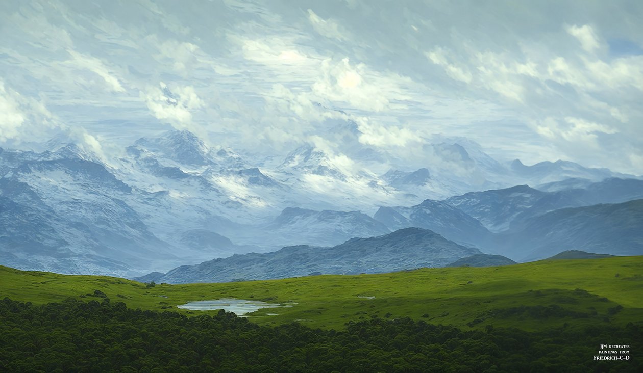 يعيد JJM إنشاء Friedrich-C-D: Drifting Clouds (بانوراما جبال الألب) بواسطة جوزيف جوهان مايكل