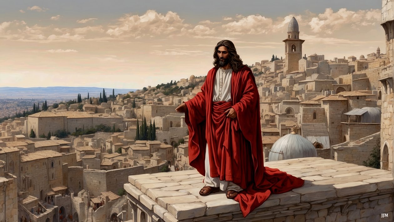 يسوع_وضعه الشيطان على جناح الهيكل – سقط_03 بواسطة جوزيف جوهان مايكل