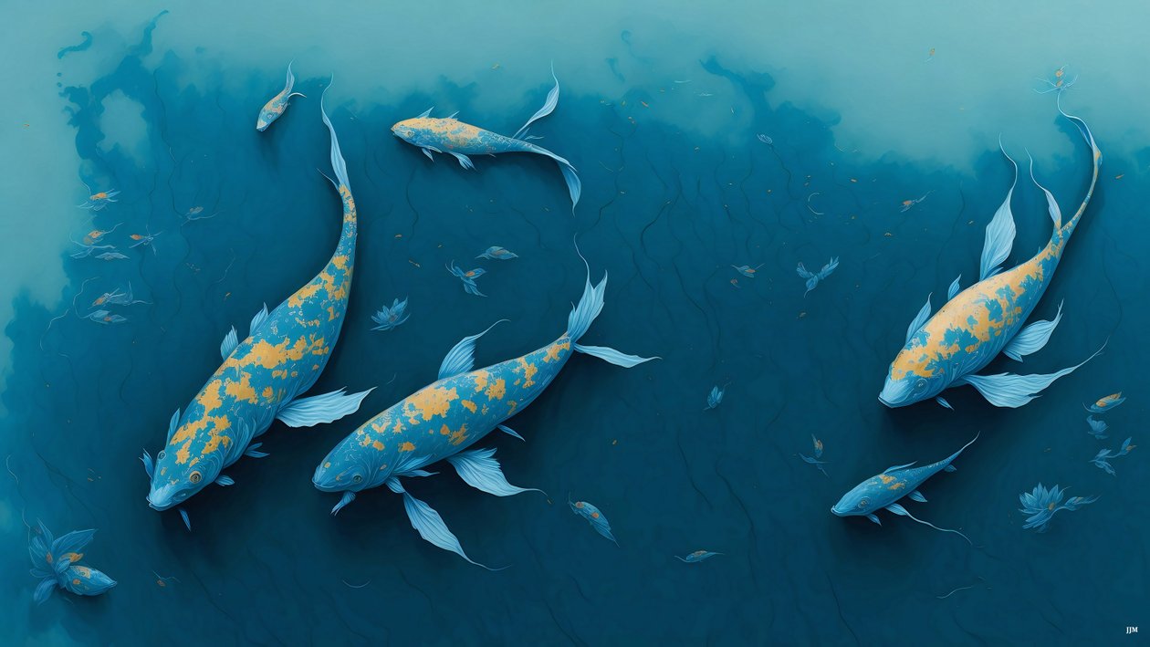 الرسم بالحبر: Koi-Karpfish_blue_01 بواسطة جوزيف جوهان مايكل