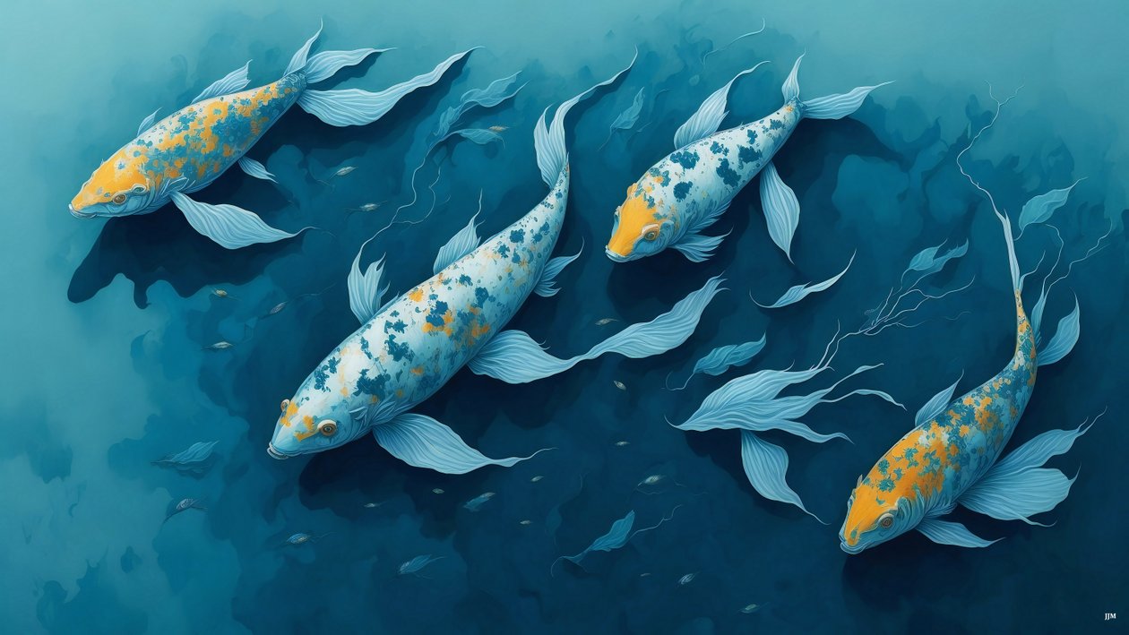 الرسم بالحبر: Koi-Karpfish_blue_02 بواسطة جوزيف جوهان مايكل