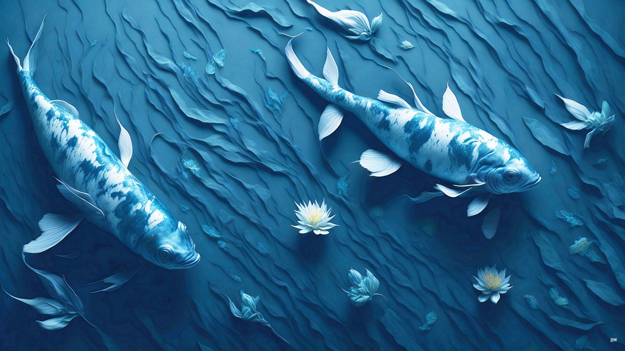 الرسم بالحبر: Koi-Karpfish_blue_03 بواسطة جوزيف جوهان مايكل