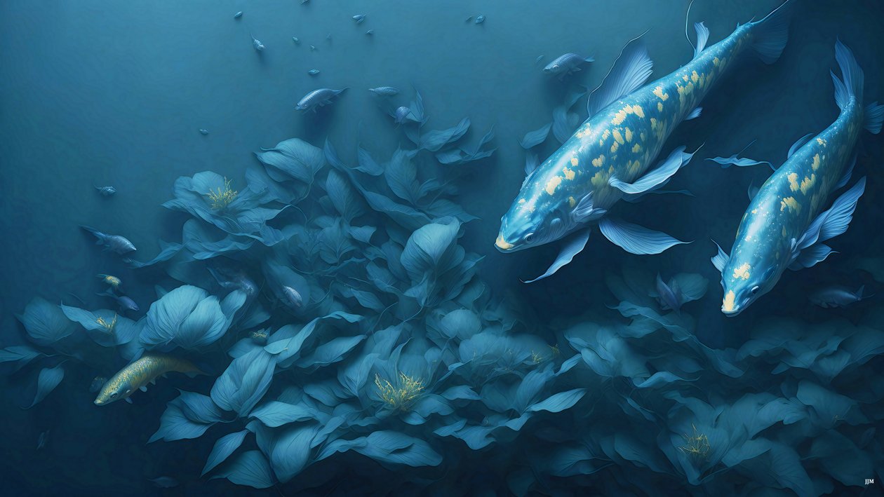 الرسم بالحبر: Koi-Karpfish_blue_04 بواسطة جوزيف جوهان مايكل