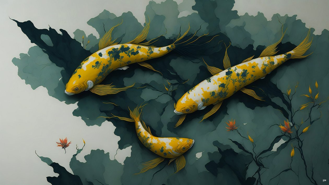 الرسم بالحبر: Koi-Karpfish_gold_01 بواسطة جوزيف جوهان مايكل