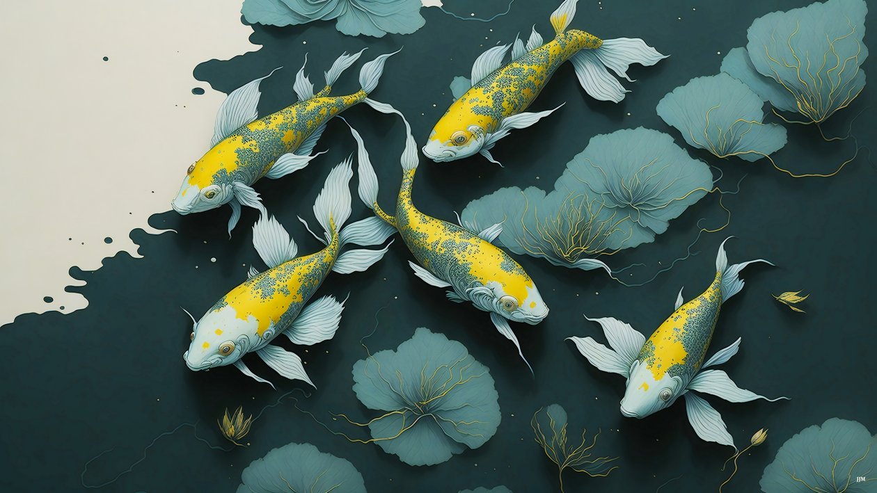 الرسم بالحبر: Koi-Karpfish_gold_02 بواسطة جوزيف جوهان مايكل